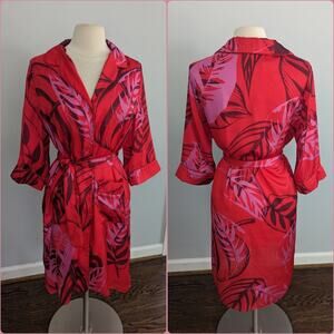 Women's Borgo De Nore Red Tie Dye Silky Button Down Dress Dry Cleaned